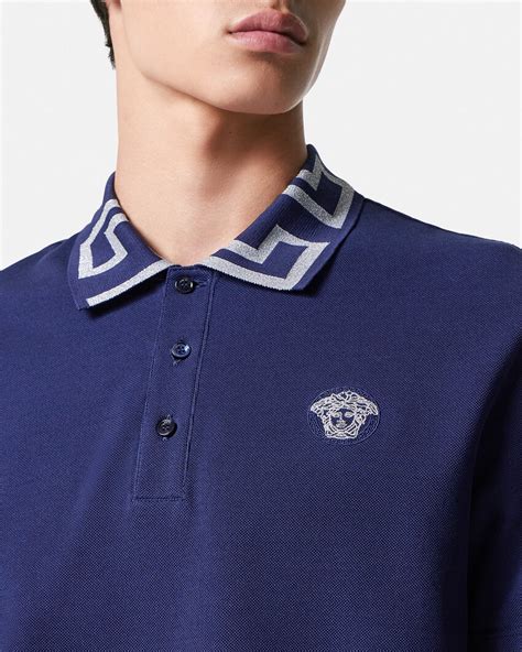 navy blue versace shirt|versace greca collar polo shirt.